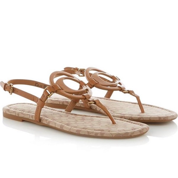 COACH Jeri Logo Brown Leather Flat Sandals 9 - Picture 8 of 11